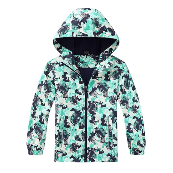 WOYY Kids Rain Jacket Windbreaker Boys Girls Outdoor Camo Zipper Hooded Coat, Sizes 9-12