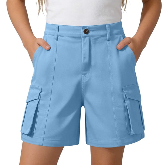 WOYY Kids School Cargo Shorts Boys Girls Casual High Waisted Uniform Shorts, Sizes 5-15