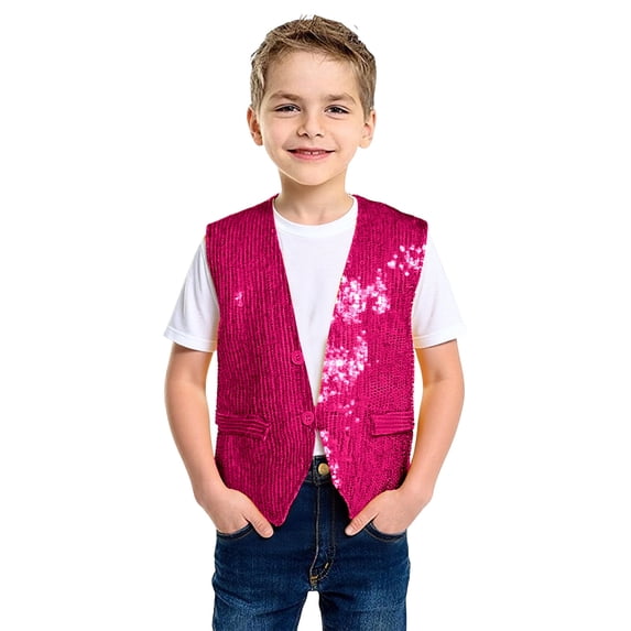 WOYY Kids Sequin Carnival Vest Boys Glitter Party Dance Sleeveless Waistcoat, Sizes 1-3