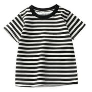 WOYY Kids Short Sleeved Striped Crewneck T-Shirt for Boys and Girls, Sizes 1-7