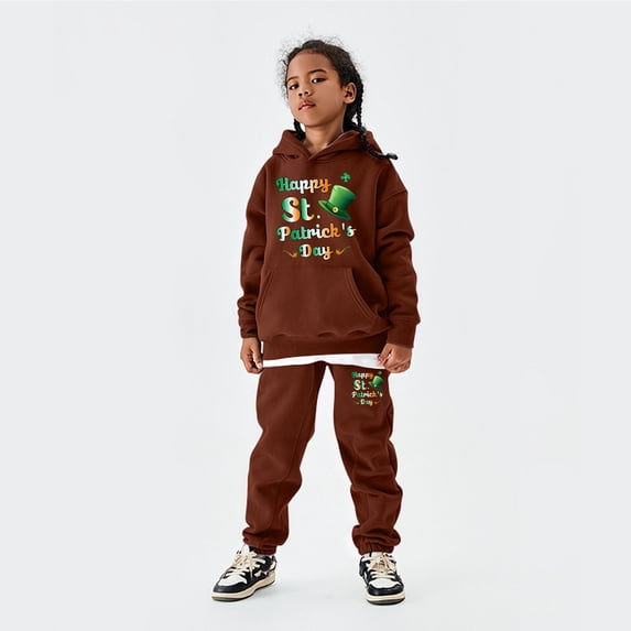 WOYY Kids St. Patrick's Day Outfits Letter Hoodie Sweatpants for Boys and Girls