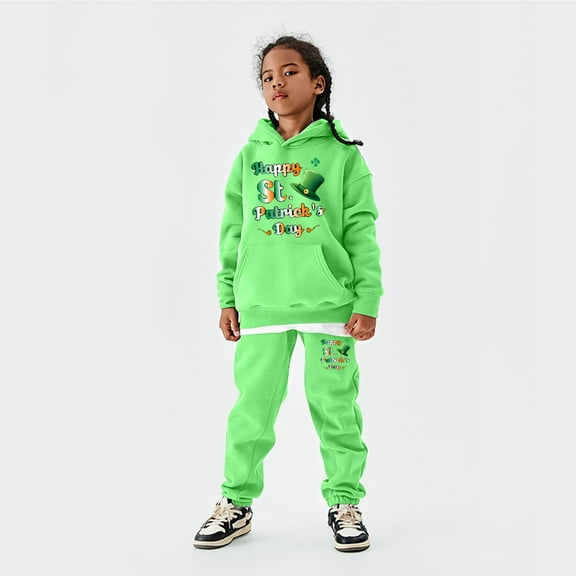 WOYY Kids St. Patrick's Day Outfits Letter Hoodie Sweatpants for Boys and Girls
