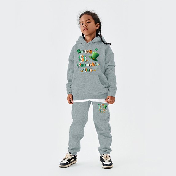 WOYY Kids St. Patrick's Day Outfits Letter Hoodie Sweatpants for Boys and Girls