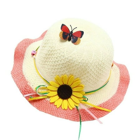 WOYY Kids Sunflower Straw Hat Wide Brim Summer Beach Hat for Boys Girls Bucket Hat