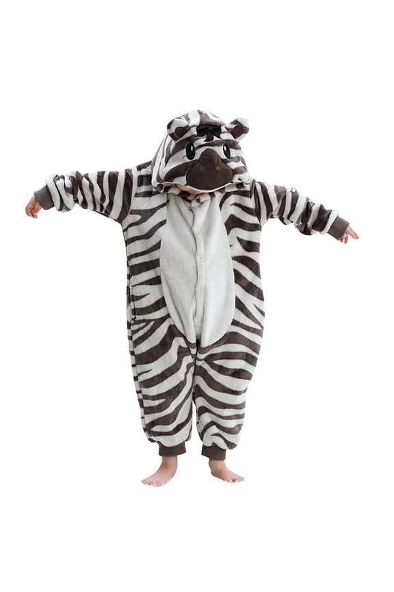 Kids Unisex Animal Flannel Onesies Cute Hooded Jumpsuit Romper, Sizes 3-4T