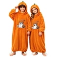 thumbnail image 1 of WOYY Kids Unisex Halloween Pumpkin Pajama Onesie Fuzzy Hooded Sleepwear Jumpsuit, Sizes 5-15, 1 of 3