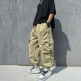 thumbnail image 1 of WOYY Little Boy's Baggy Cargo Pants Solid Color Loose Sweatpants Trendy Kids Trousers, 1 of 6