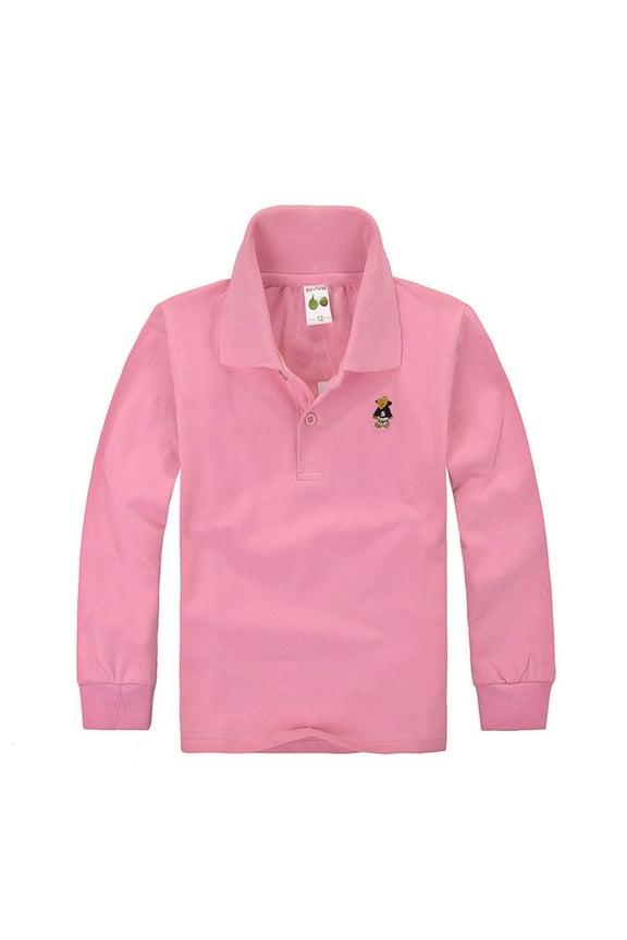 Little Boy's Casual Polos Solid Color Long Sleeve Polo Shirt Kids Basic Undershirt