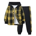 thumbnail image 1 of WOYY Little Boy's Outfits Plaid Button Down Hooded Jacket and Sweatpants Set Fashion Kids Clothes, Sizes 2-7, 1 of 5