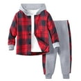 thumbnail image 1 of WOYY Little Boy's Outfits Plaid Button Down Hooded Jacket and Sweatpants Set for Kids, Sizes 2-7, 1 of 3