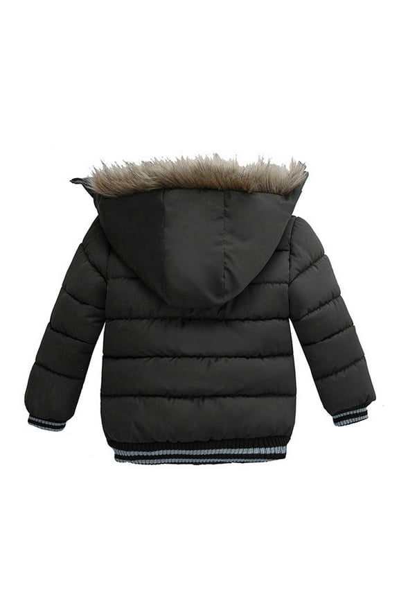 Little Boy's Puffer Jacket Trim Hood Parka Coat Solid Winter Outerwear