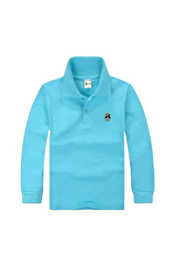 Little Boys Long Sleeve Polo Shirt School Uniform Casual T-Shirt, Sizes 5-6