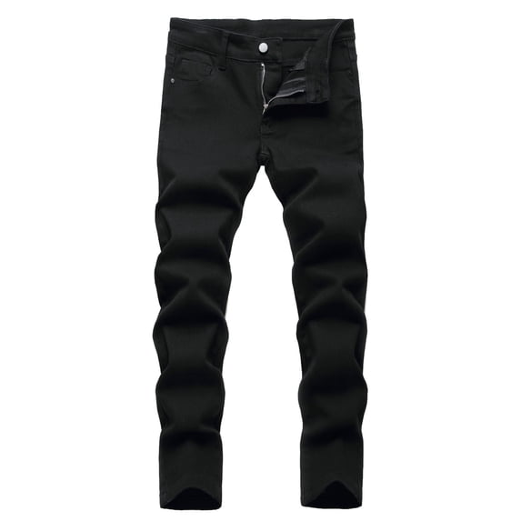 WOYY Little Boy's Fit Black Jeans Mid Rise Straight Leg Stretch Denim Pants Trousers