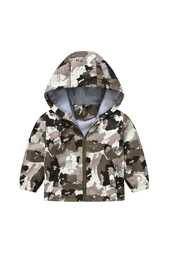 Little Boy's Windbreaker Cartoon Prints Casual Light Coat Hooded Jacket Windproof Zipper Outerwear, Sizes 3-12