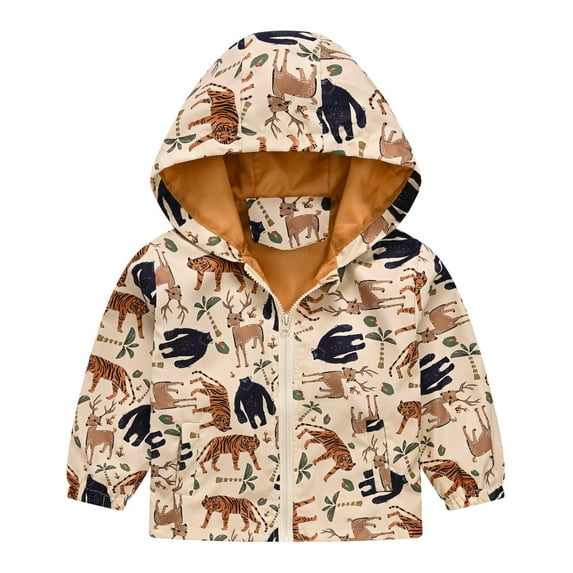 WOYY Little Boy's Windbreaker Cartoon Prints Lightweight Coat Hooded Jacket, Sizes 3-12