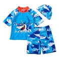 thumbnail image 1 of WOYY Little Boys 3-Piece Swimsuit Cartoon Short Sleeve Rash Guard Bathing Suit with Hat, 1 of 5