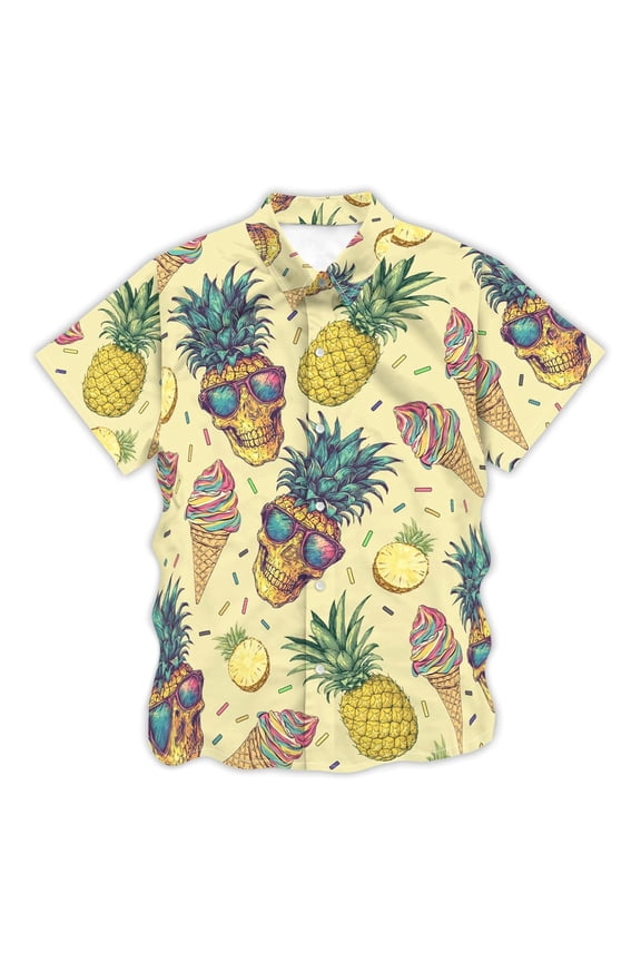 Little Boys Beach Shirt Pineapple Print Short Sleeve Button Down Shirt, Sizes 6-7