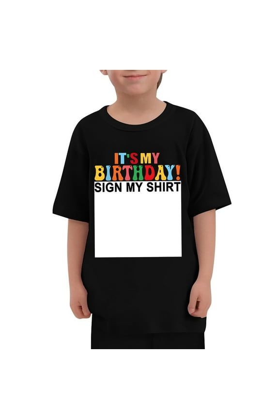 Little Boys Birthday Party T-Shirt Letter Print Short Sleeve T Shirt, Sizes 3-13