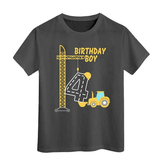 WOYY Little Boys Birthday T Shirt Short Sleeves Graphic T-Shirt, Grey