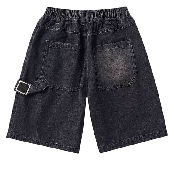 WOYY Little Boys Black Jean Shorts Summer Elastic Waist Loose Denim Shorts with Pockets
