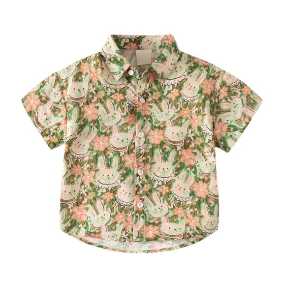 WOYY Little Boys Button-Up Shirt Cartoon Print Short Sleeve Beach Summer Shirt for Kids
