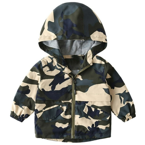 WOYY Little Boys Camo Windbreaker Kids Lightweight Hooded Jacket Coat, Sizes 5-6