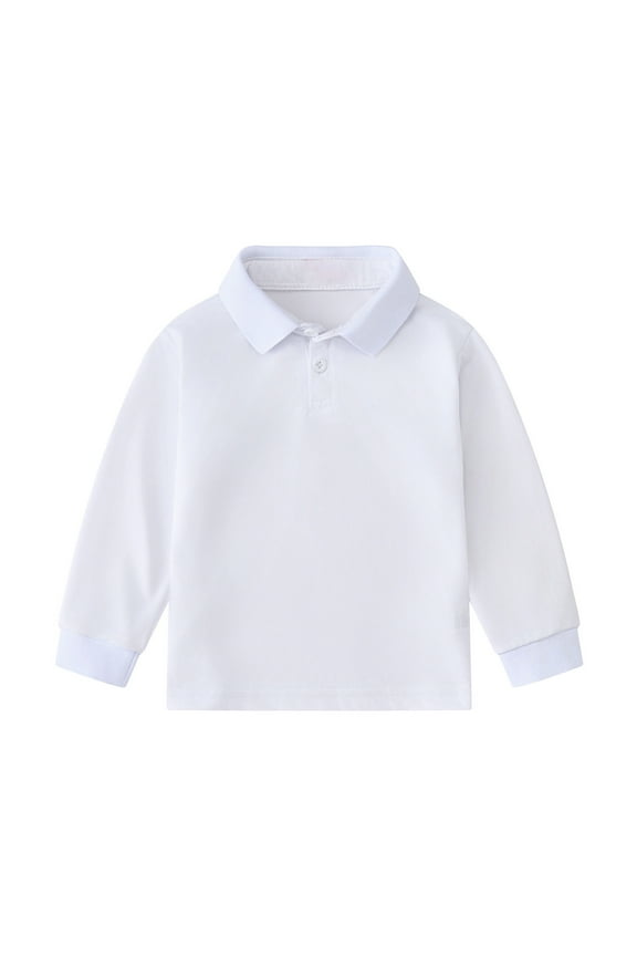 Little Boys Girls Long Sleeve Polo Shirt Casual Solid School Uniform, Sizes 5-6