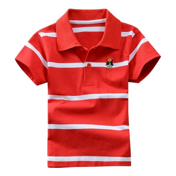 WOYY Little Boys Casual Stripe Polo Shirt Summer Casual Short Sleeve T-Shirt, Sizes 3-14