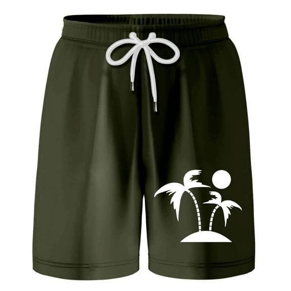 WOYY Little Boys Coconut Tree Print French Terry Shorts Pull-On Beach Shorts, Sizes 6-7Y