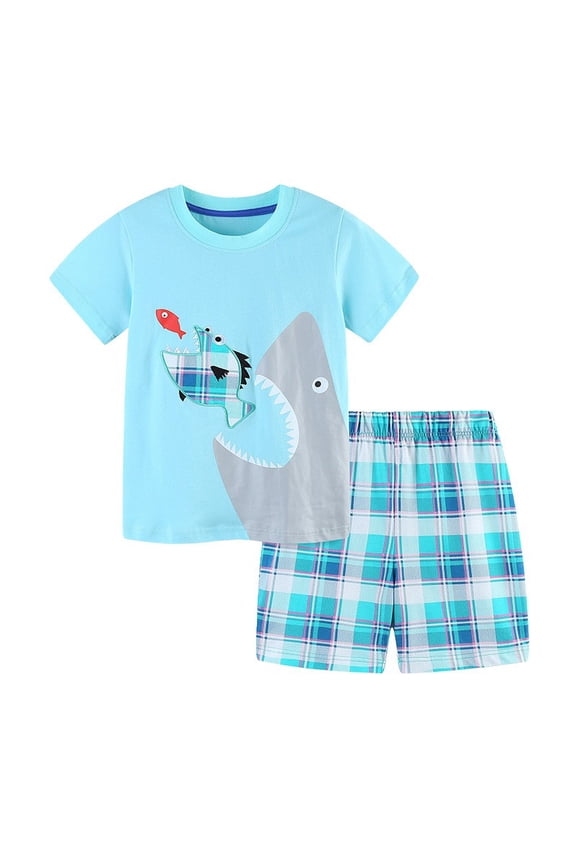 Little Boys Cotton Outfits Shark Print Short Sleeve T Shirt Shorts Set, Sizes 2-8