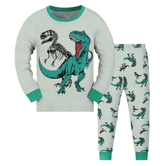 WOYY Little Boys Cotton Outfits Soft Long Sleeve T Shirt Pants Sleepwear, Sizes 5-6