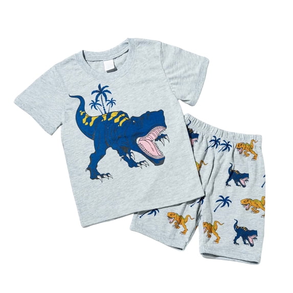 WOYY Little Boys Dinosaur Outfits Short Sleeve T-Shirt Shorts Sleepwear Set, Sizes 5-6