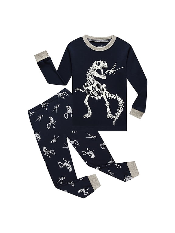 Little Boys Dinosaur Long Sleeve Top Pants Outfits Kids Cotton Sleepwear, Sizes 6-7