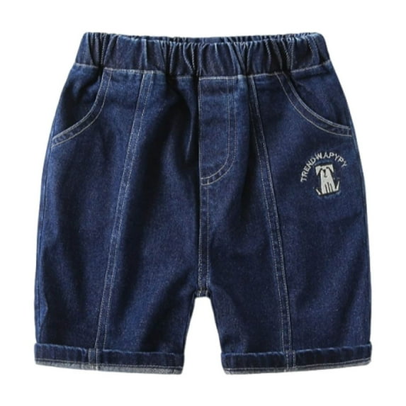 WOYY Little Boys Elastic Waist Denim Shorts Embroidery Casual Summer Shorts, Sizes 1-7