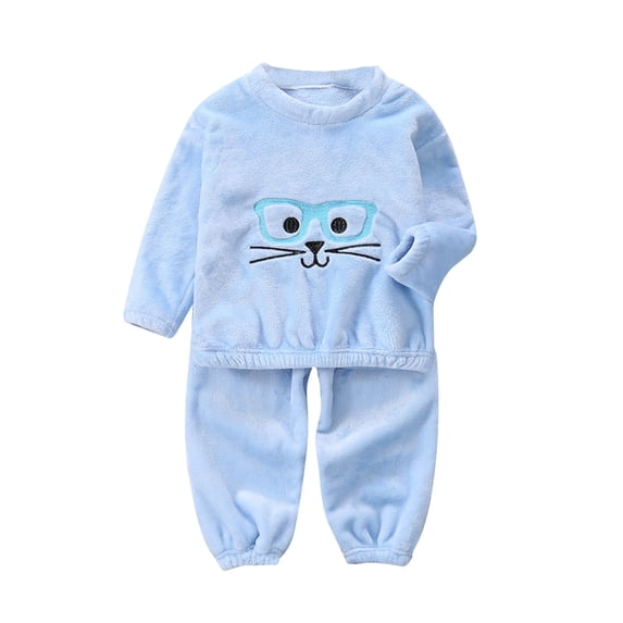 WOYY Little Boys Flannel Loungewear Set Cute Long Sleeve Top Pants Sleepwear Outfits Children's Clothes Sets, Sizes 1-7