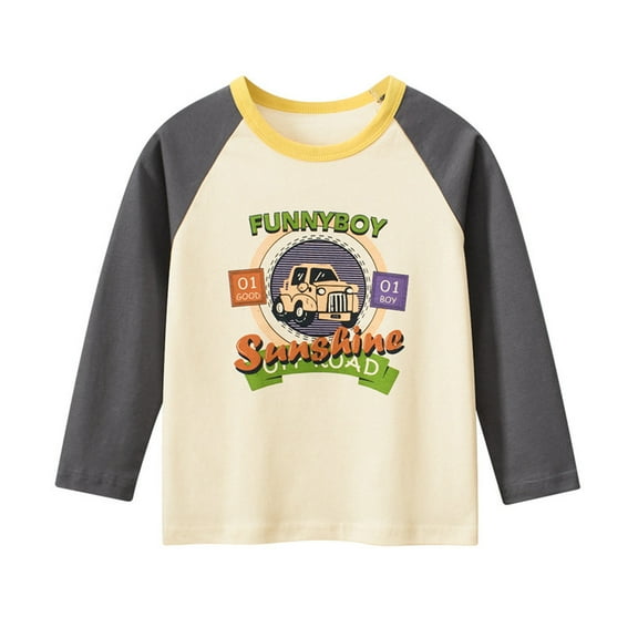 WOYY Little Boys Graphic Tee Long Sleeve Crewneck T Shirt Children's Casual T-Shirt