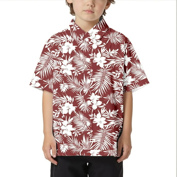 WOYY Little Boys Hawaii Beach Button-Down Shirt Summer Short Sleeve Shirt, Sizes 3-13