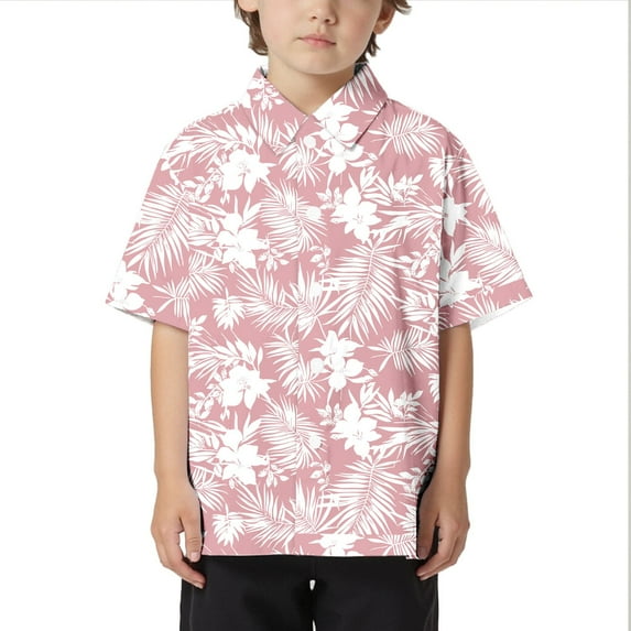 WOYY Little Boys Hawaii Beach Button-Down Shirt Summer Short Sleeve Shirt, Sizes 3-13