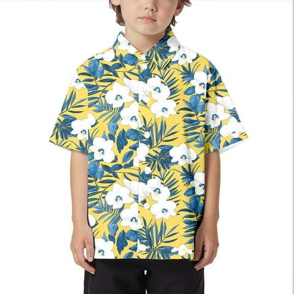 WOYY Little Boys Hawaii Beach Shirt Leisure Short Sleeve Button Down Shirt, Sizes 3-13