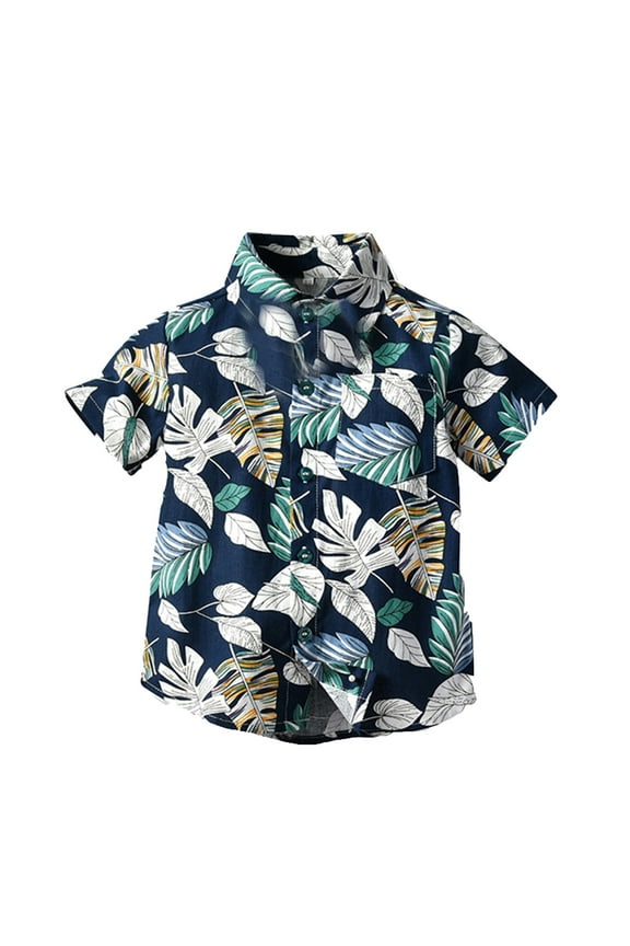 Little Boys Hawaii Beach Shirt Tropical Print Short Sleeve Button Shirt, Sizes 6M-5