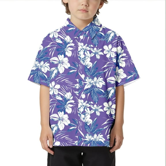 WOYY Little Boys' Hawaii Beach Shirt Tropical Short Sleeve Summer Loose Shirt, Sizes 3-13