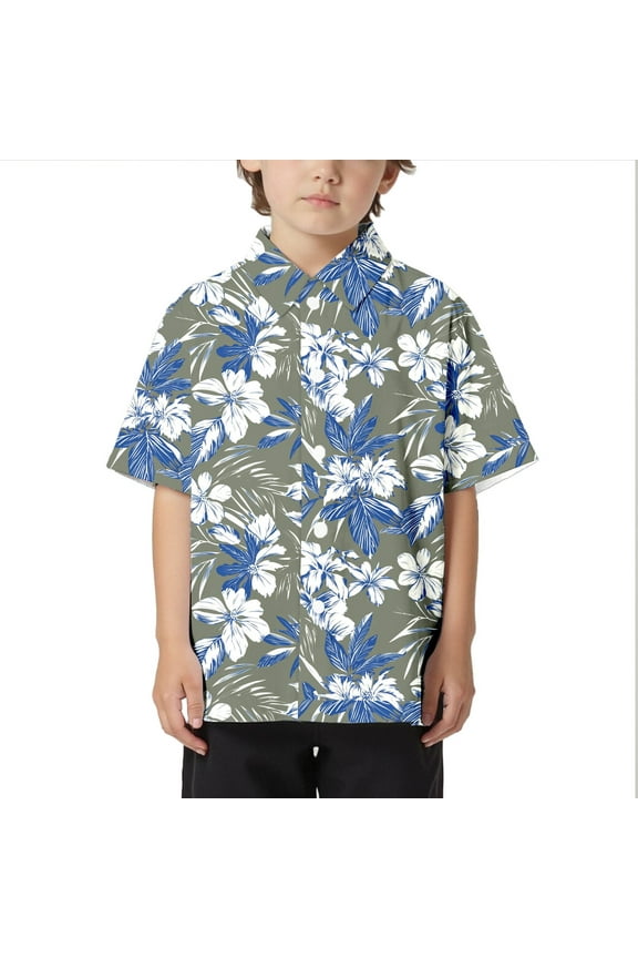 Little Boys' Hawaii Beach Shirt Tropical Short Sleeve Summer Loose Shirt, Sizes 3-13