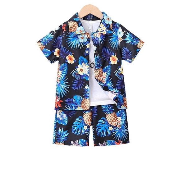 WOYY Little Boys Hawaii Outfits Tropical Print Short Sleeve Shirt Shorts Set, Sizes 5-6Y