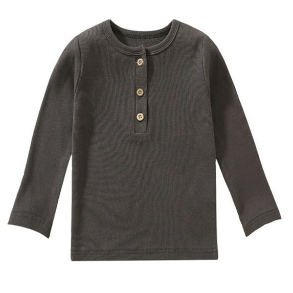 WOYY Little Boys Henley Shirt Cotton Solid Color Button Shirt Long Sleeve Casual T Shirt