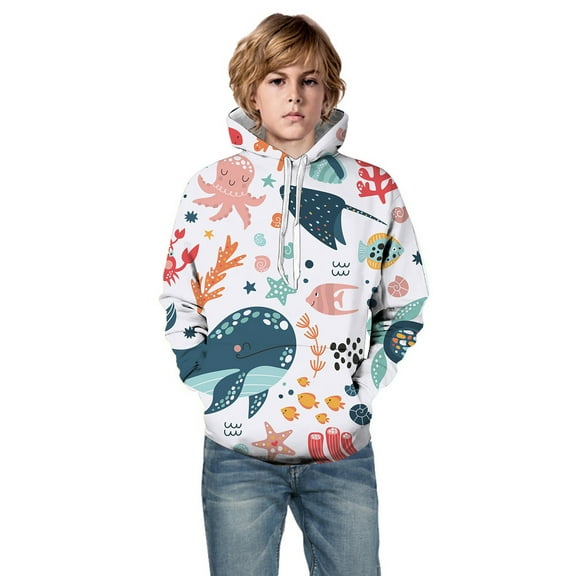 WOYY Little Boys Hoodie Whale Print Long Sleeve Hooded Sweatshirt Pullover for Kids
