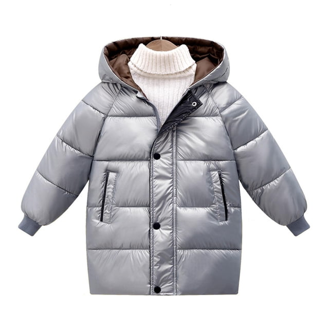 WOYY Little Boys Long Down Jacket Children's Winter Hooded Padded Jacket, Sizes 5-6