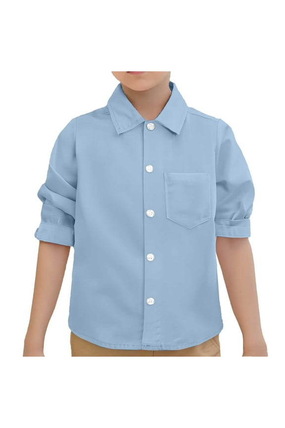 Little Boys Long Sleeve Button Up Shirt Solid Versatile Casual Shirt, Sizes 5-6