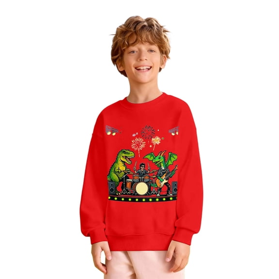 WOYY Little Boys Long Sleeve Graphic Sweatshirt Casual Loose Pullover Top, Sizes 5-6