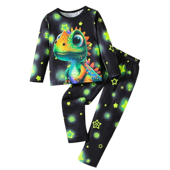 WOYY Little Boys Noctilucent Lizard Pajamas Long Sleeved T-Shirt Pants Snug Fit Sleepwear