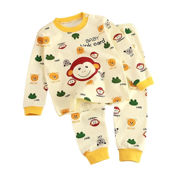 WOYY Little Boys Outfits Cotton Long Sleeve Top Pants Sleepwear Set with Monkey Print, Sizes 5-6